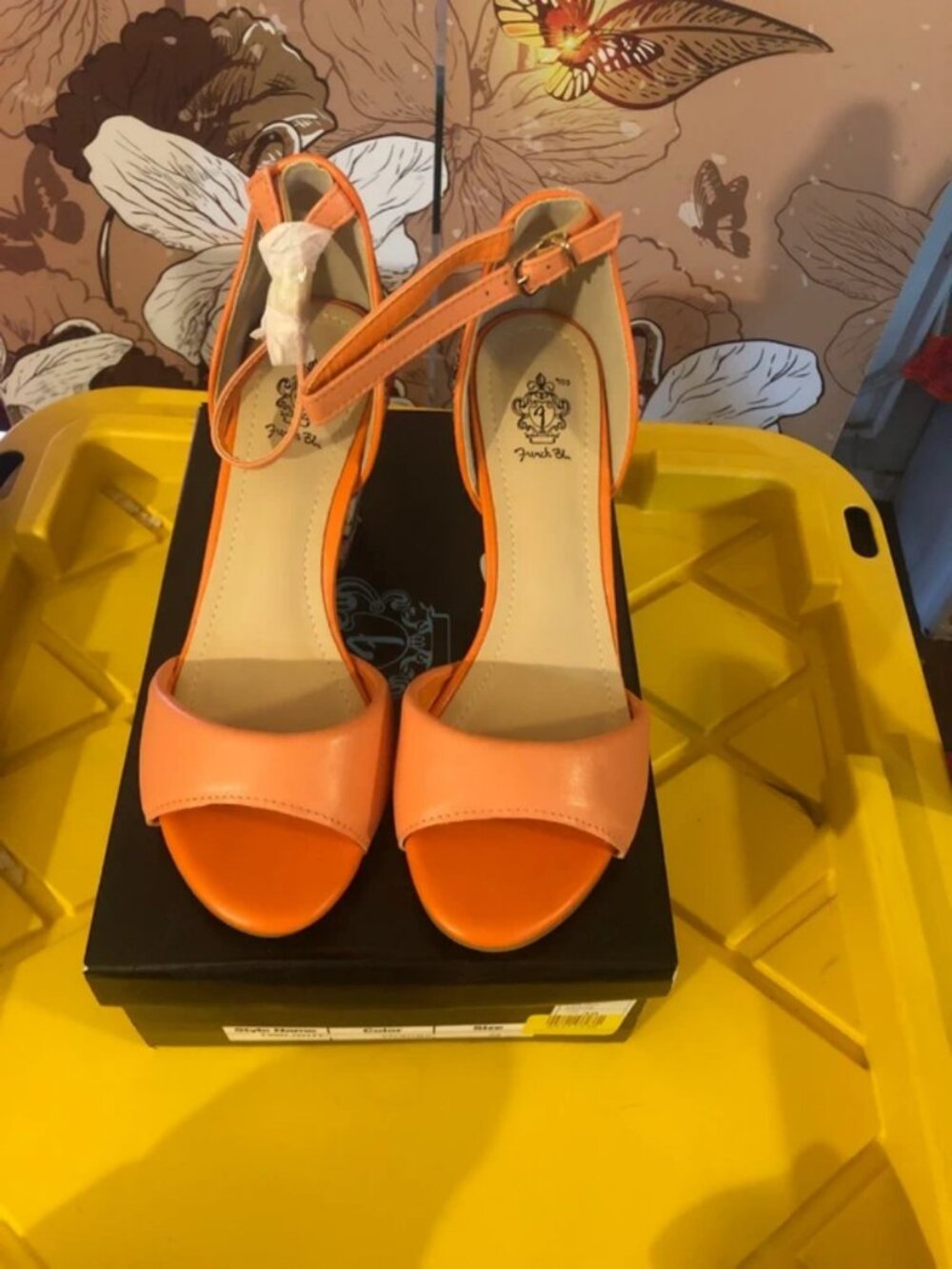 Beautiful orange and print colored (French Blu brand) sandal heels